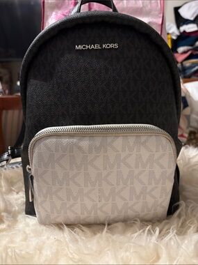 Michael Kors Black Backpack with Light Gray Front Pocket